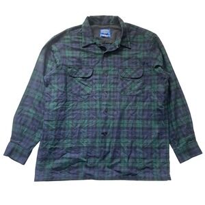 Vtg Pendleton Board Work Shirt Jac XL 100% Wool Tartan Green Navy Pocket Utility